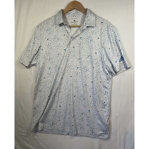 Adidas Golf Mens Parley Ocean Plastic Polo Shirt White Blue Geometric Print M